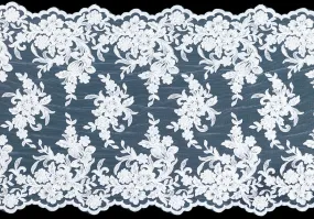 16" White Alençon Galloon Lace with Sequins & Pearls