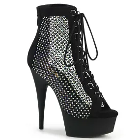 6" Platform Lace-Up Peep Toe Ankle Boot with Rhinestone Clear Side Panels (DELIGHT-600-33RM)