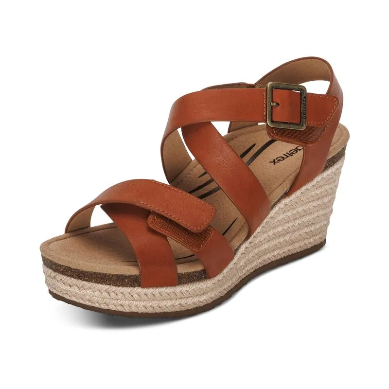 Anna Strappy Espadrille Wedge Sandal in Cognac