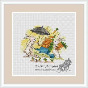 Autumn Bunnies. Carrots Gathering - PDF Cross Stitch Pattern