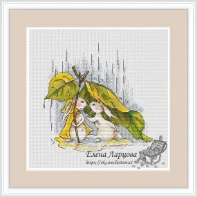 Autumn Bunnies. Under Rain - PDF Cross Stitch Pattern