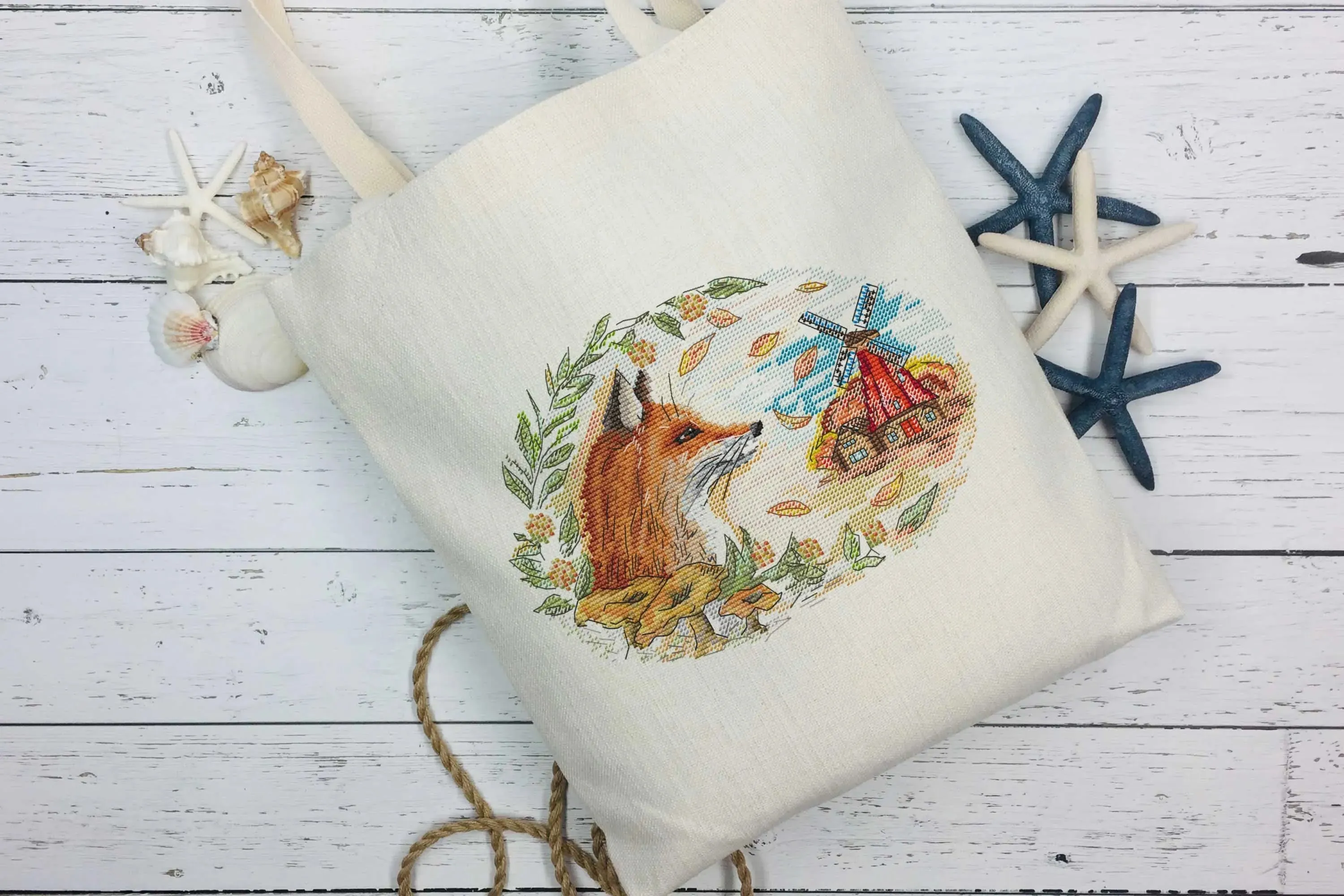 Autumn fox at the mill - PDF Cross Stitch Pattern