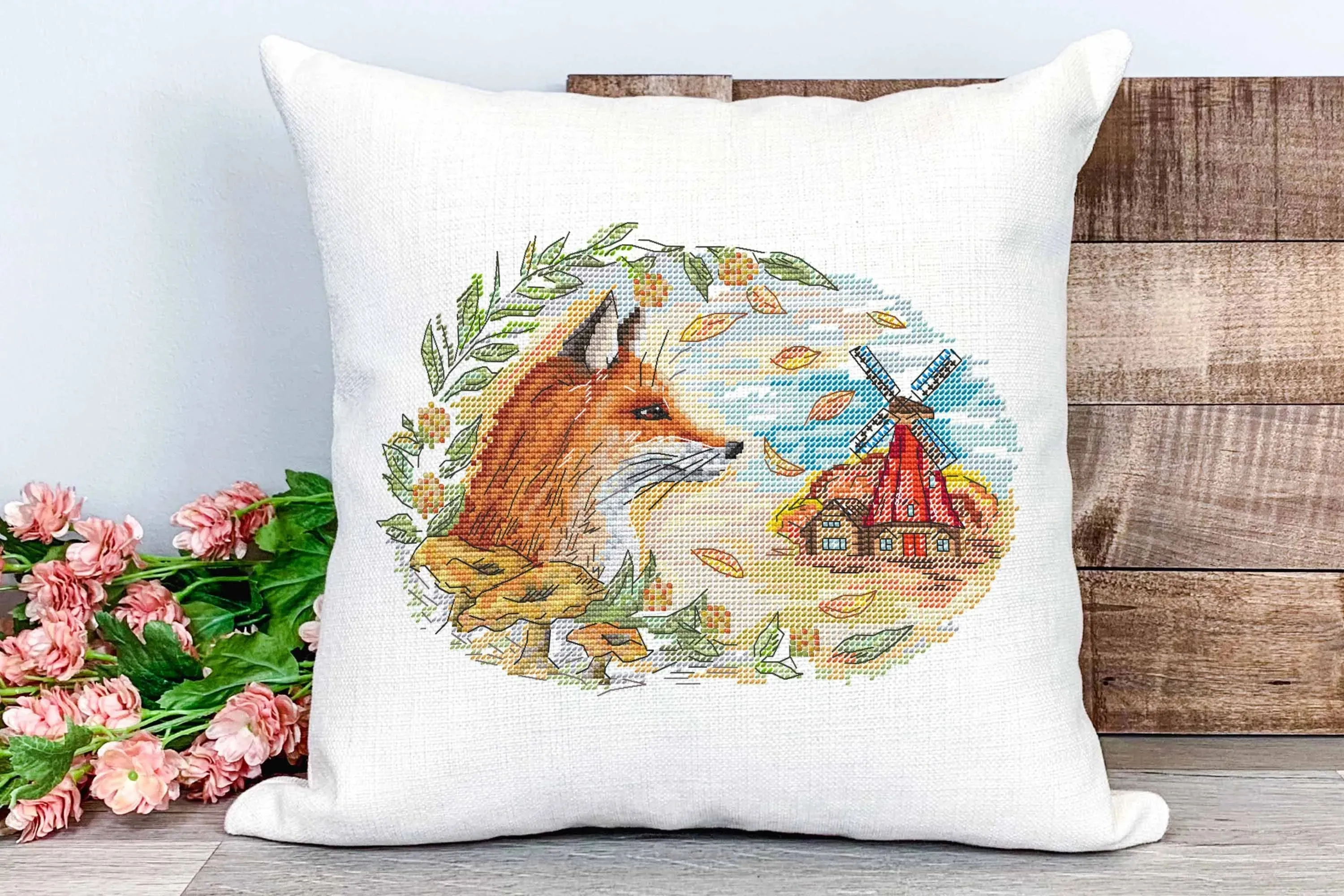 Autumn fox at the mill - PDF Cross Stitch Pattern