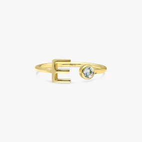 Birthstone and Initial Open Ring, Evelyn