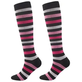 Black with Pink Striped Knee High (Compression Socks)