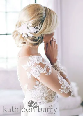 Carmen Lace bridal hairpiece clip  - Lace, pearl and metallic color options available