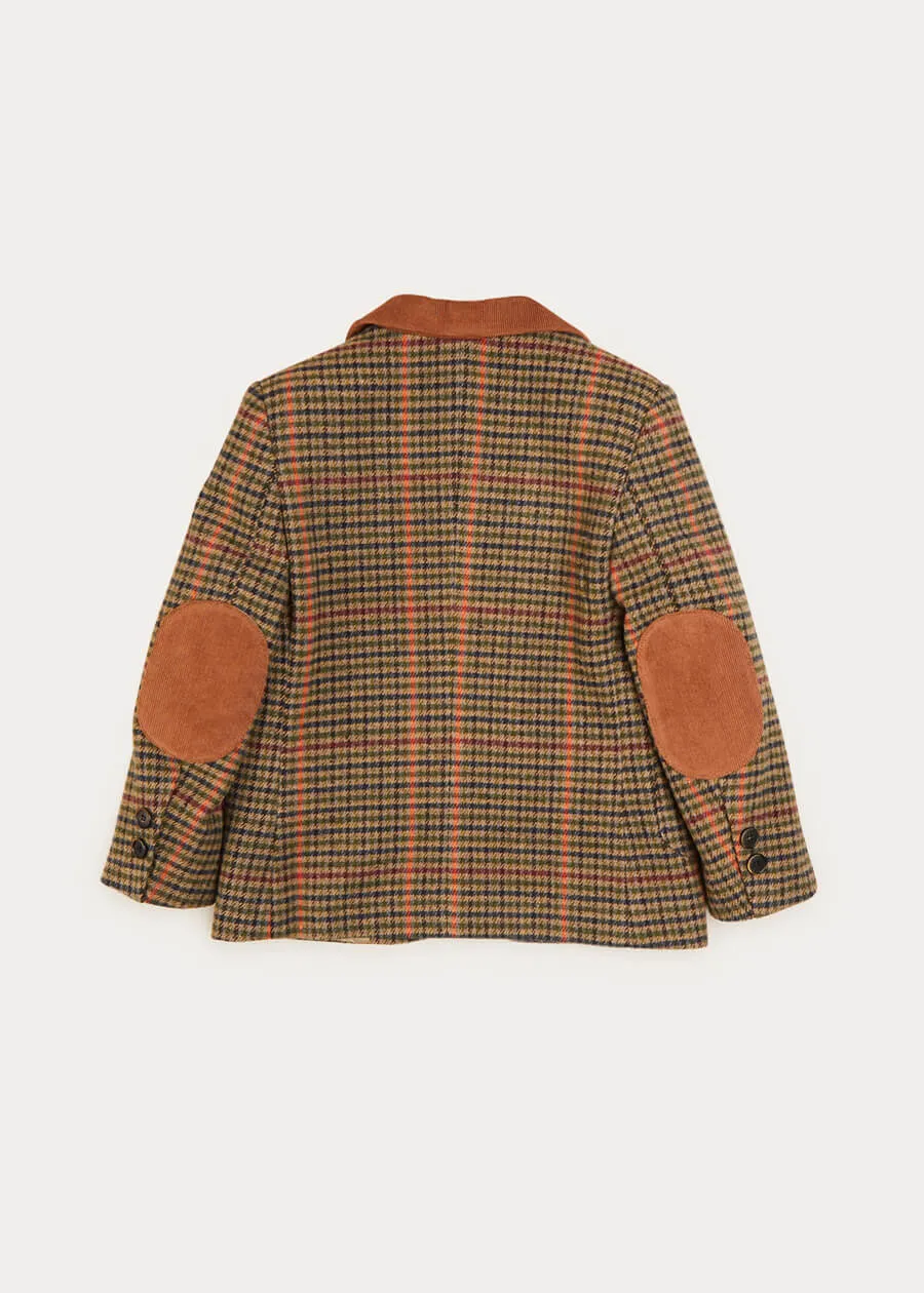 Check Tweed Three Button Blazer Jacket In Brown (4-10yrs)