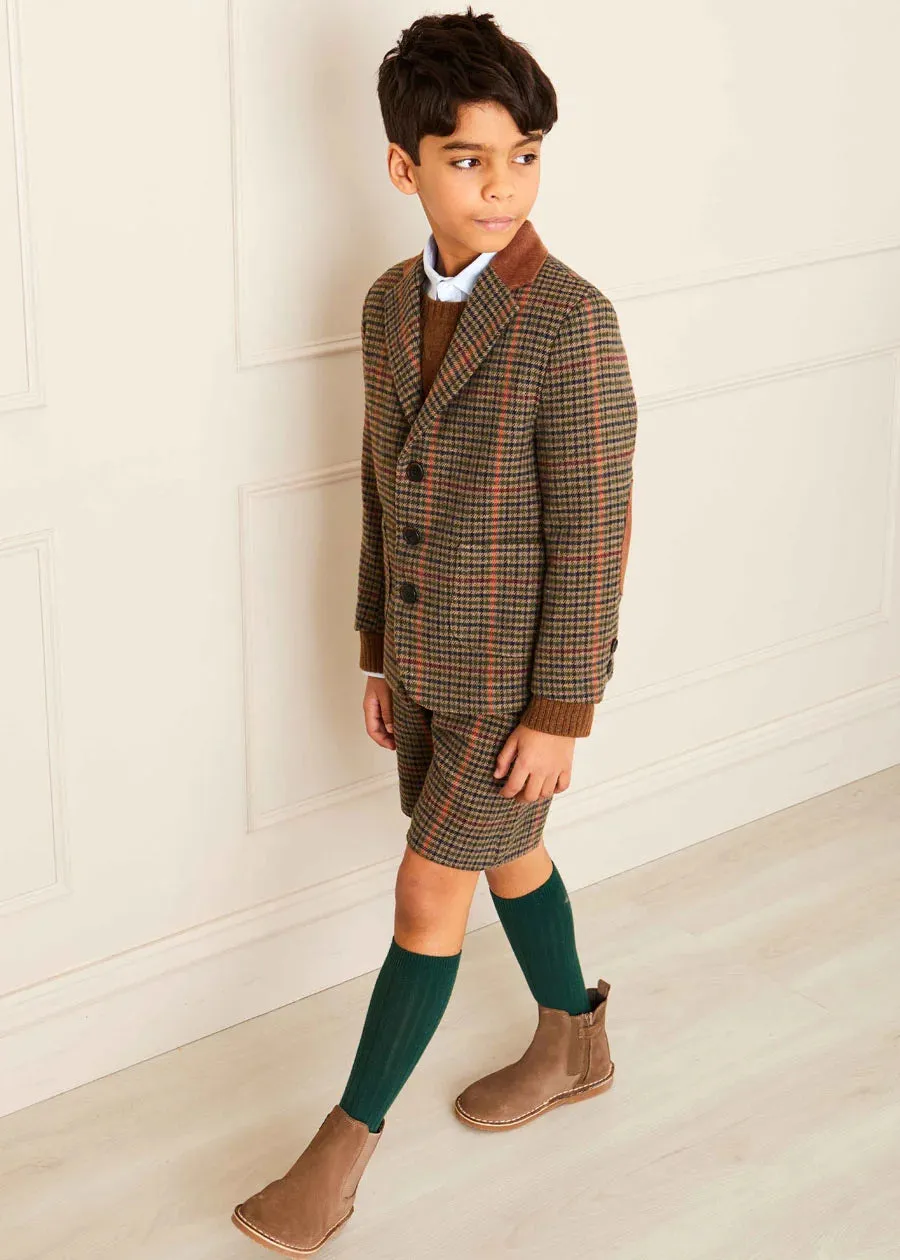 Check Tweed Three Button Blazer Jacket In Brown (4-10yrs)