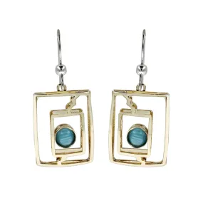 Christophe Poly Open Rectangles Teal Blue Earrings