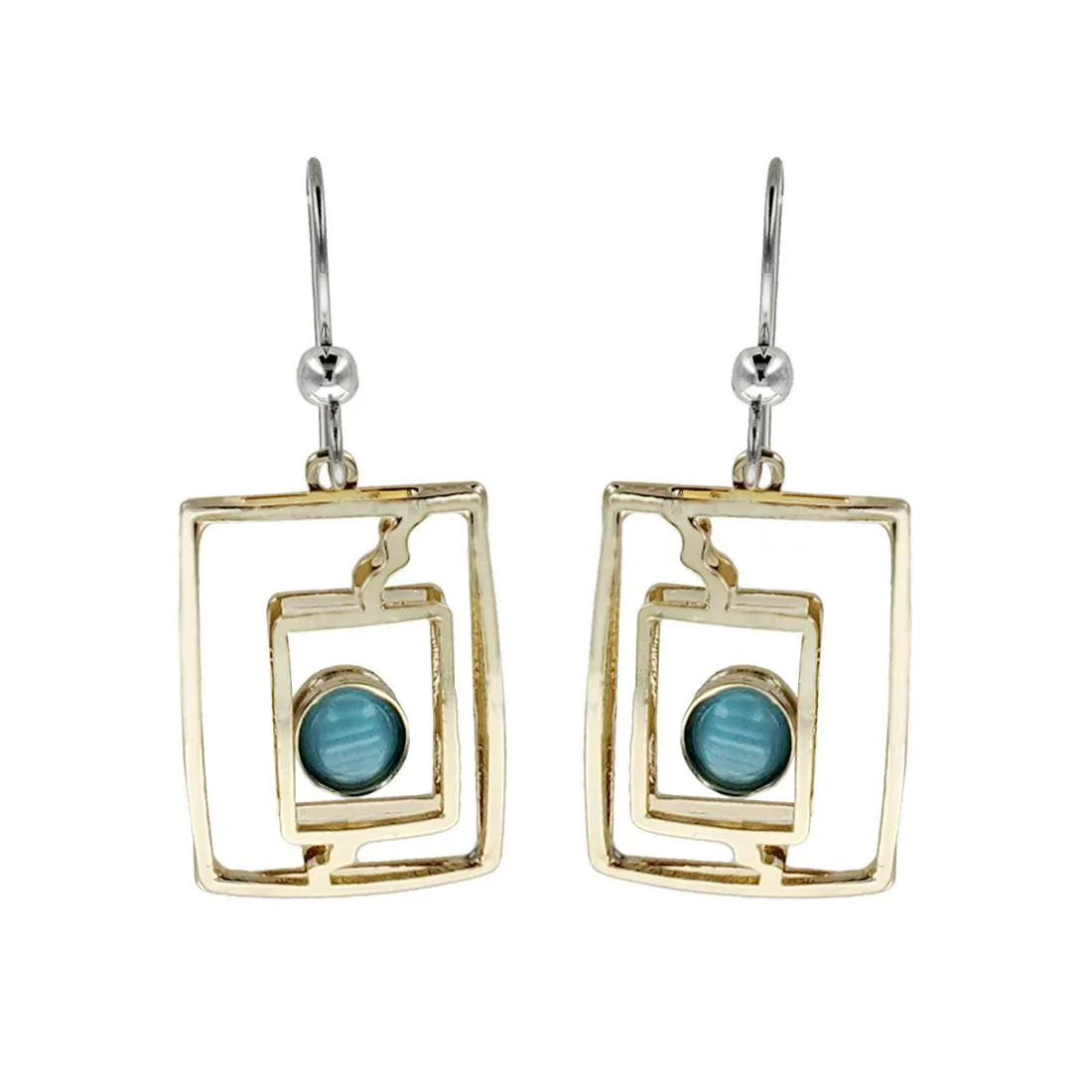 Christophe Poly Open Rectangles Teal Blue Earrings