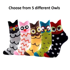 Colorful Owl Crew Socks (Adult Medium - Women's Shoe Sizes 5-10)