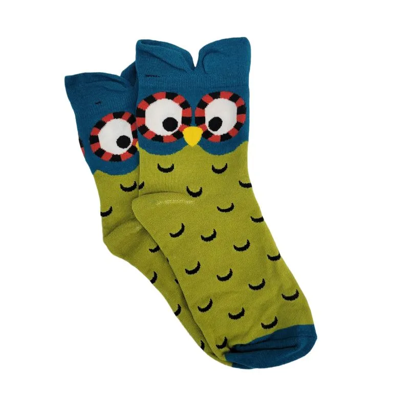 Colorful Owl Crew Socks (Adult Medium - Women's Shoe Sizes 5-10)