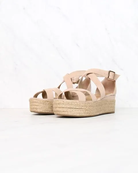 Criss Cross Strappy Two Band Espadrilles Platform Sandal with Ankle Strap - More Colors