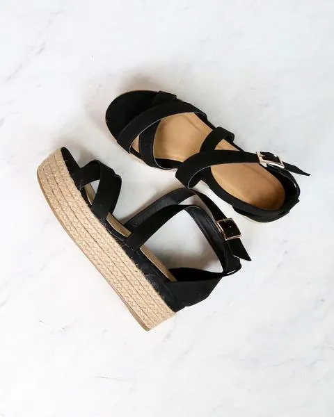 Criss Cross Strappy Two Band Espadrilles Platform Sandal with Ankle Strap - More Colors