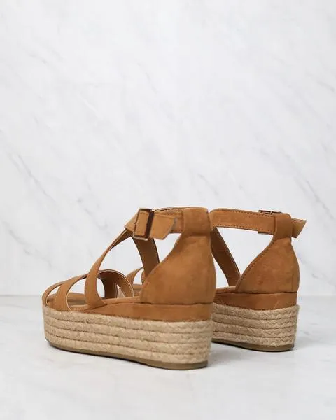 Criss Cross Strappy Two Band Espadrilles Platform Sandal with Ankle Strap - More Colors