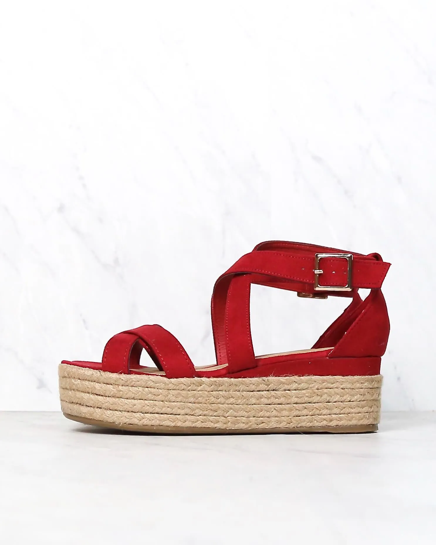 Criss Cross Strappy Two Band Espadrilles Platform Sandal with Ankle Strap - More Colors