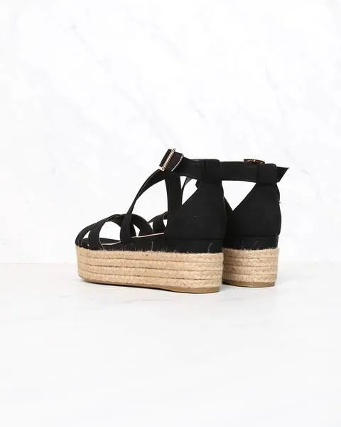 Criss Cross Strappy Two Band Espadrilles Platform Sandal with Ankle Strap - More Colors