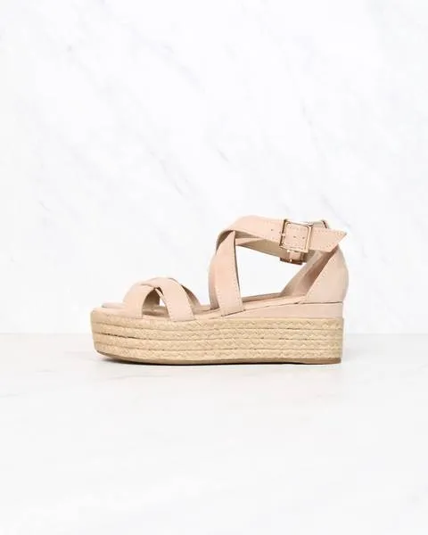 Criss Cross Strappy Two Band Espadrilles Platform Sandal with Ankle Strap - More Colors