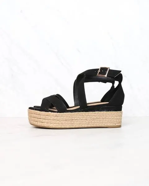 Criss Cross Strappy Two Band Espadrilles Platform Sandal with Ankle Strap - More Colors