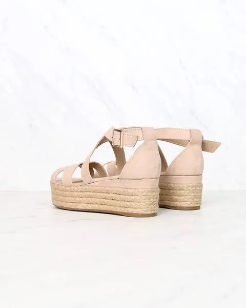 Criss Cross Strappy Two Band Espadrilles Platform Sandal with Ankle Strap - More Colors