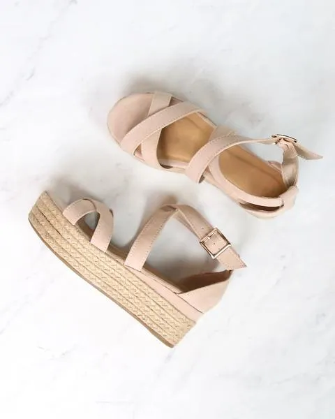 Criss Cross Strappy Two Band Espadrilles Platform Sandal with Ankle Strap - More Colors