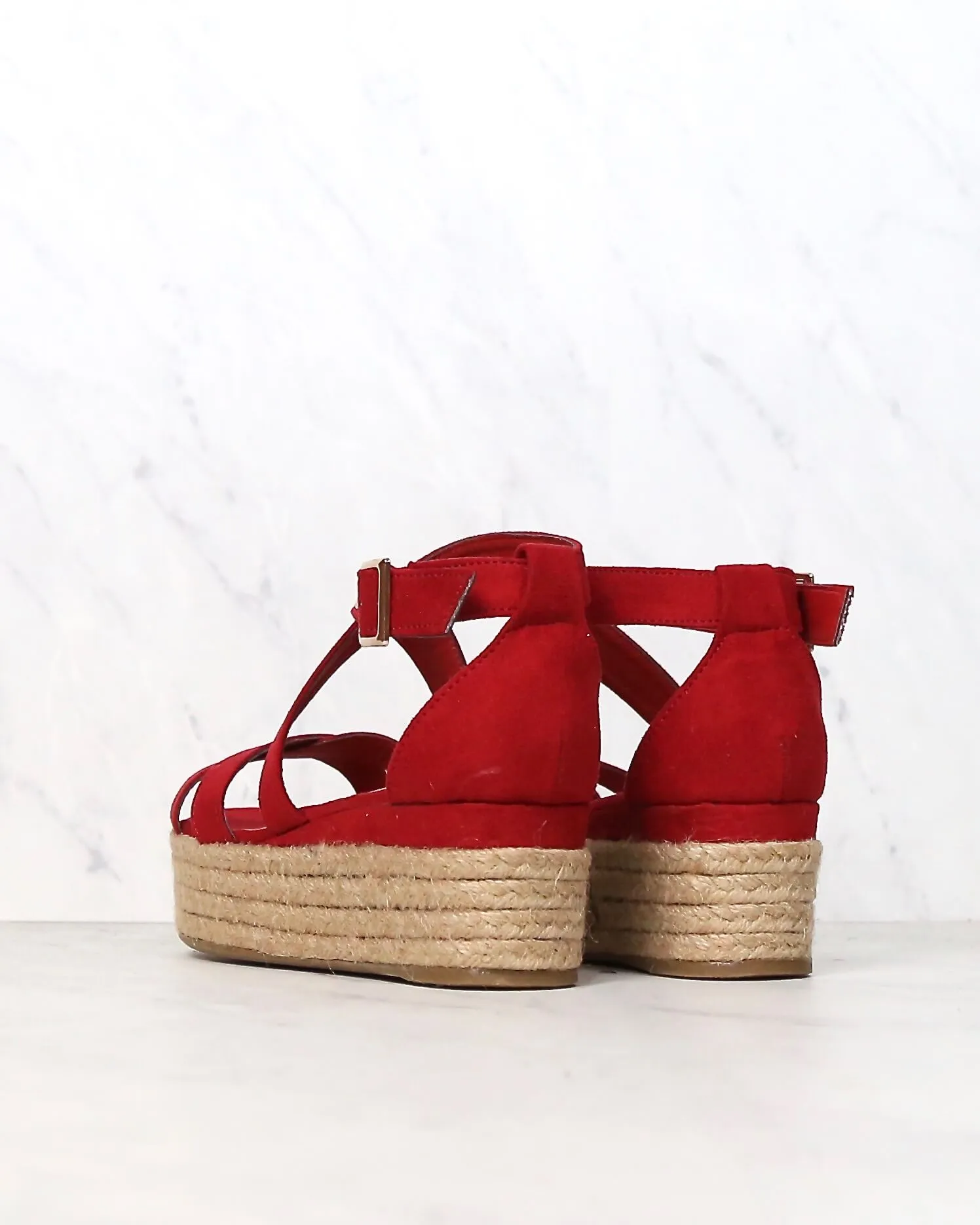 Criss Cross Strappy Two Band Espadrilles Platform Sandal with Ankle Strap - More Colors