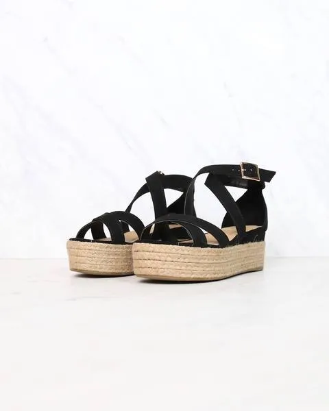 Criss Cross Strappy Two Band Espadrilles Platform Sandal with Ankle Strap - More Colors