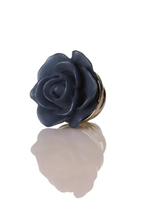 David August Open Rose Lapel Pin - Navy