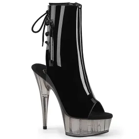 DELIGHT-1018T Black & Silver Calf High Peep Toe Boots