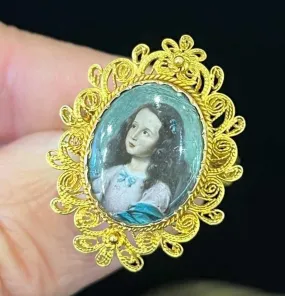 Georgian Cannetille Porcelain Portrait Ring