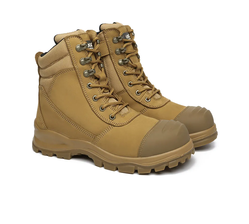 Men Work Boots Leo Safety Lace Up Zip Steel Toe Shoes