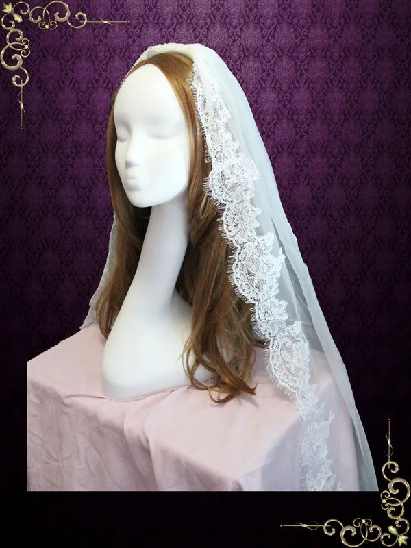 One Layer Fingertip Eye Lash Lace Wedding Veil  VG1047