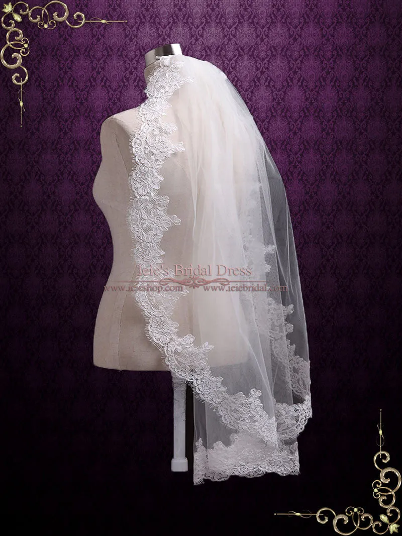 One Layer Fingertip Eye Lash Lace Wedding Veil  VG1047