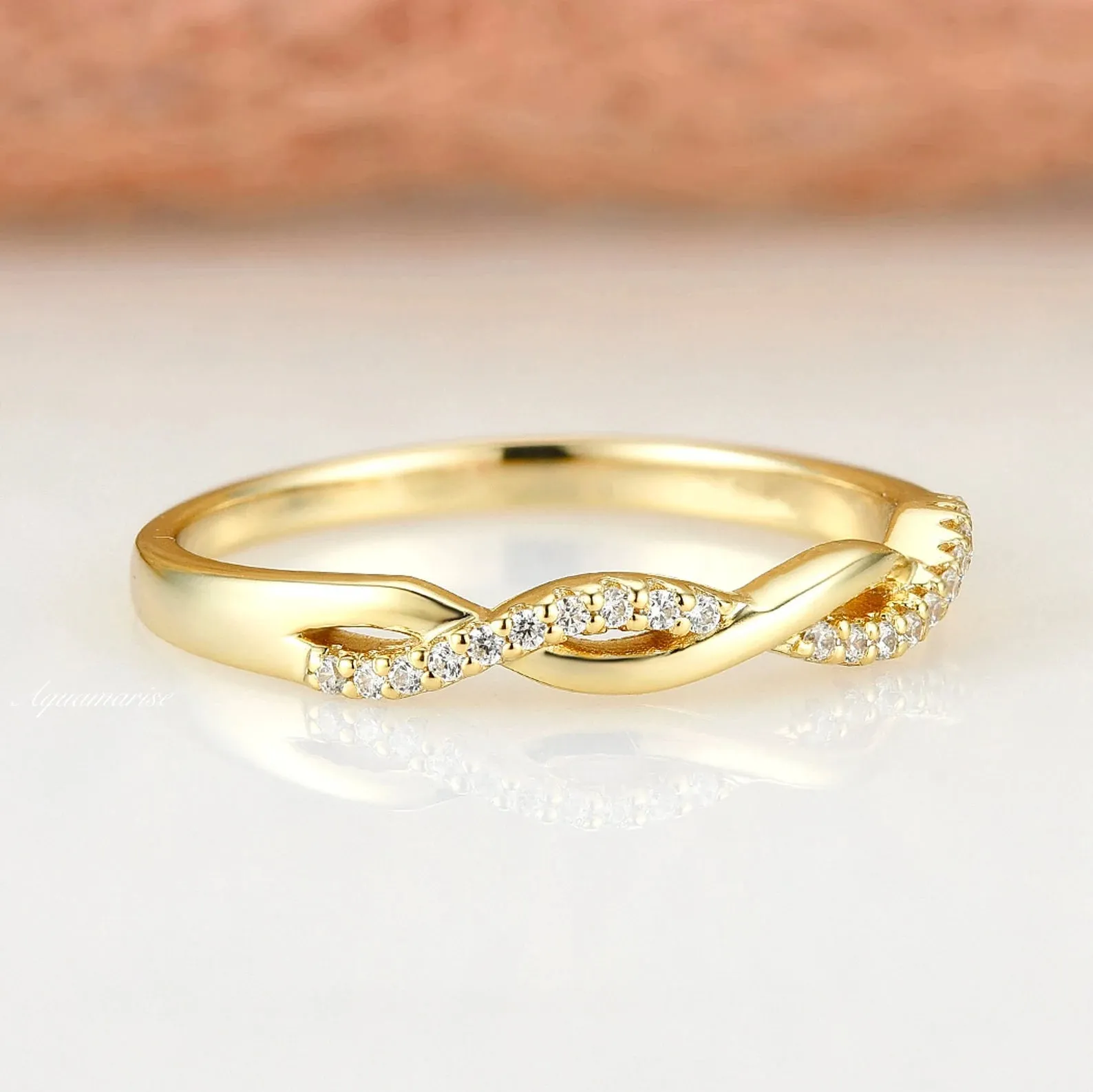 Petite Twisted Vine Diamond Wedding Band- 10K 14K 18K Solid Yellow Gold