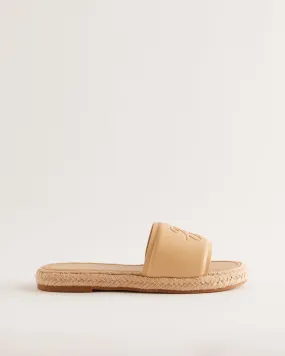 Portiya Leather Espadrille Flatform Slider Sandals Beige