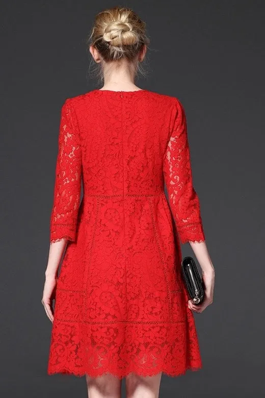 Red Floral Lace Dress