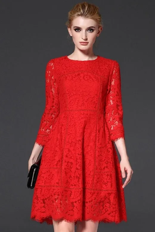 Red Floral Lace Dress