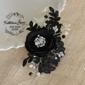 Rosaline Bridal Hair Clip in Black Lace with Cubic Zirconia detail - color options available