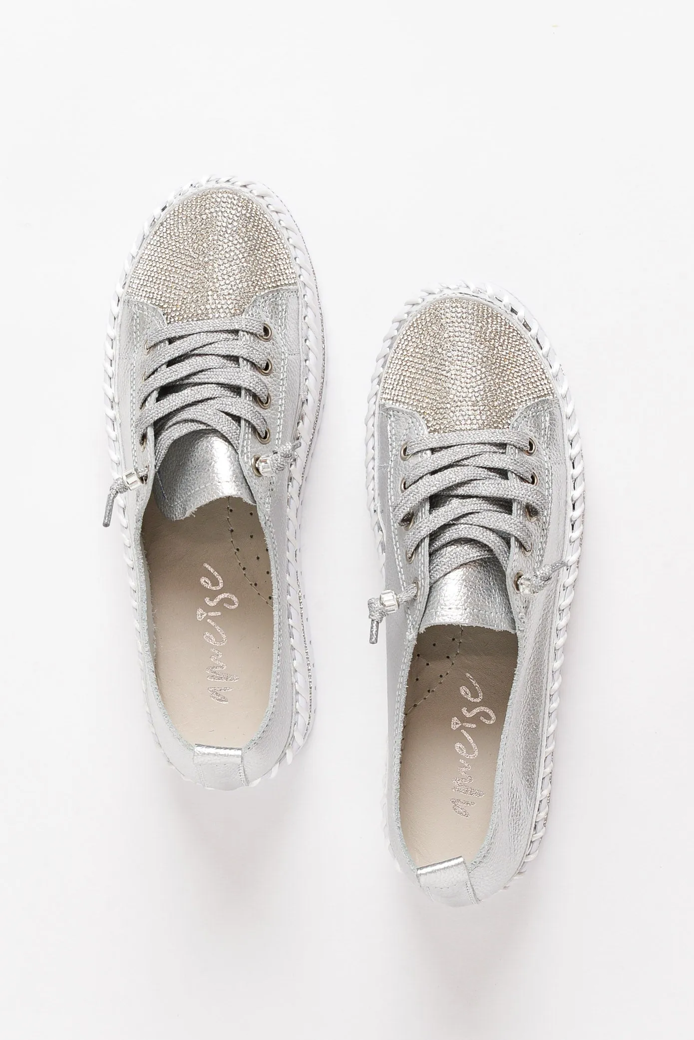 Sky Silver Leather Diamante Sneaker