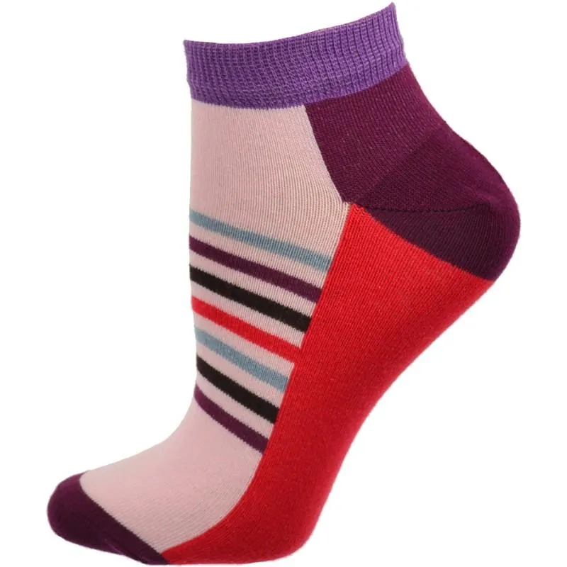 Striped Colorful Vibrant Ankle 2 Pr. Pack Cotton Socks