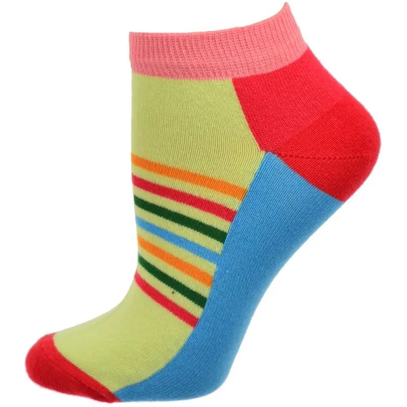 Striped Colorful Vibrant Ankle 2 Pr. Pack Cotton Socks