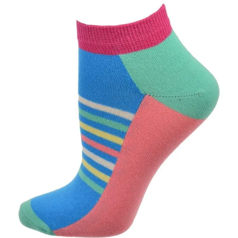 Striped Colorful Vibrant Ankle 2 Pr. Pack Cotton Socks