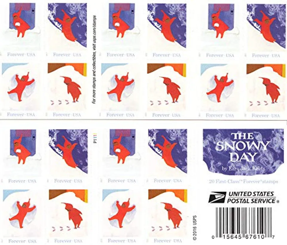 USPS The Snowy Day by Ezra Jack Keats 2017 Forever Stamps - Booklet of 20 Postage Stamps