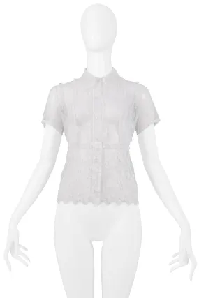 VERSACE WHITE FLORAL LACE SHORT SLEEVE SHIRT