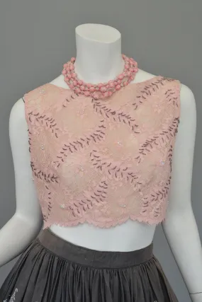 Vintage Pink Lace Beaded Pinup Crop Top