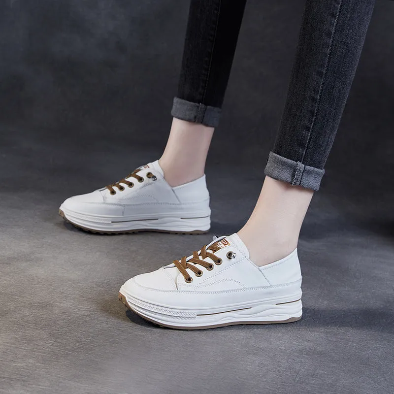 Women Fashion Leather Thick Soled Casual Shoes